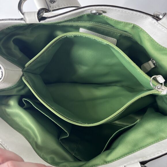 Coach Studded Carryall Applique Gray Leather Shoulder Handbag Off White F16273 - Picture 9 of 15